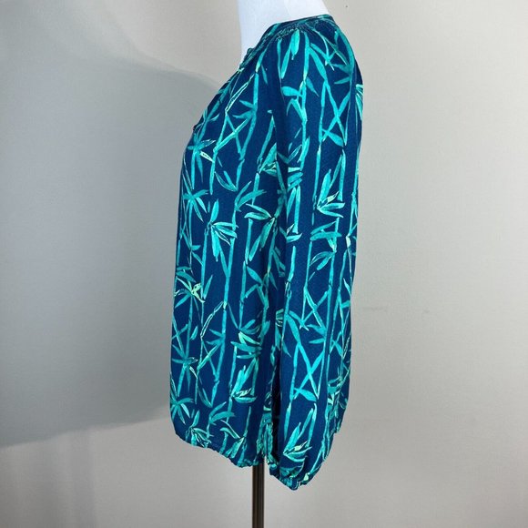 Lilly Pulitzer Top XS Blue Button Up V-Neck Long Sleeve Tropical Elsa - Picture 14 of 14